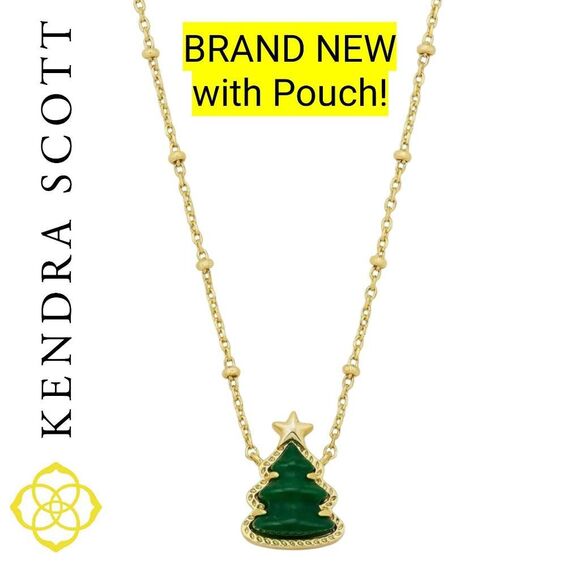 Kendra Scott Holiday Tree Pendant Necklace Gold Green Quartzite BRAND NEW! Gift - Picture 7 of 7